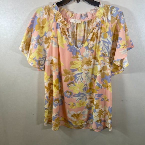 NWOT Entro Flutter Sleeve Floral Top in Peach - Picture 5 of 8
